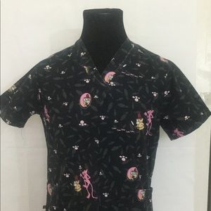 Pink Panther Black Scrub Top Detective Size Med